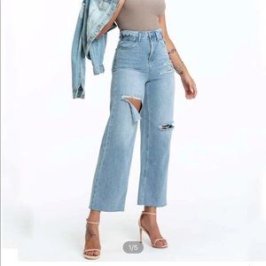 SHEIN light wash wide leg distressed jeans